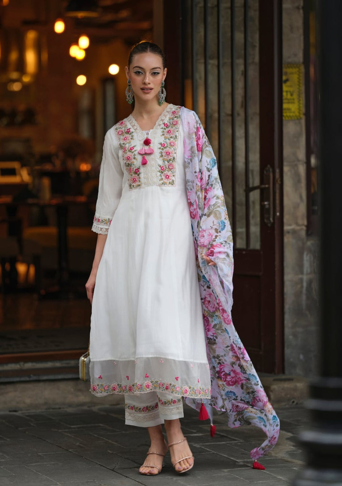 Allin I Villin Floral Embroidery Kurta Set with Pant and Dupatta