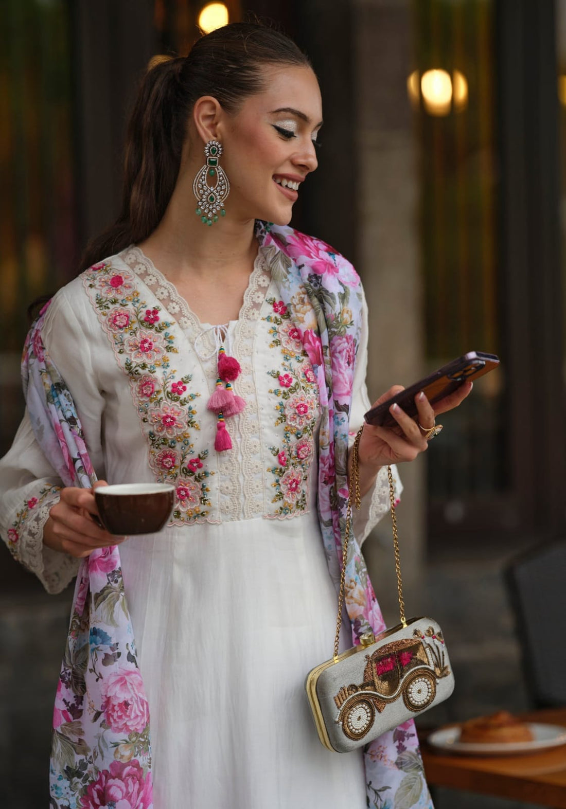 Allin I Villin Floral Embroidery Kurta Set with Pant and Dupatta