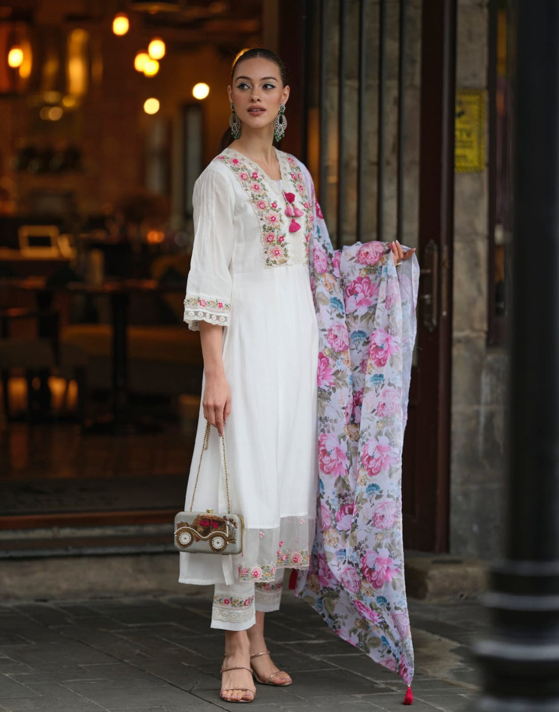 Allin I Villin Floral Embroidery Kurta Set with Pant and Dupatta