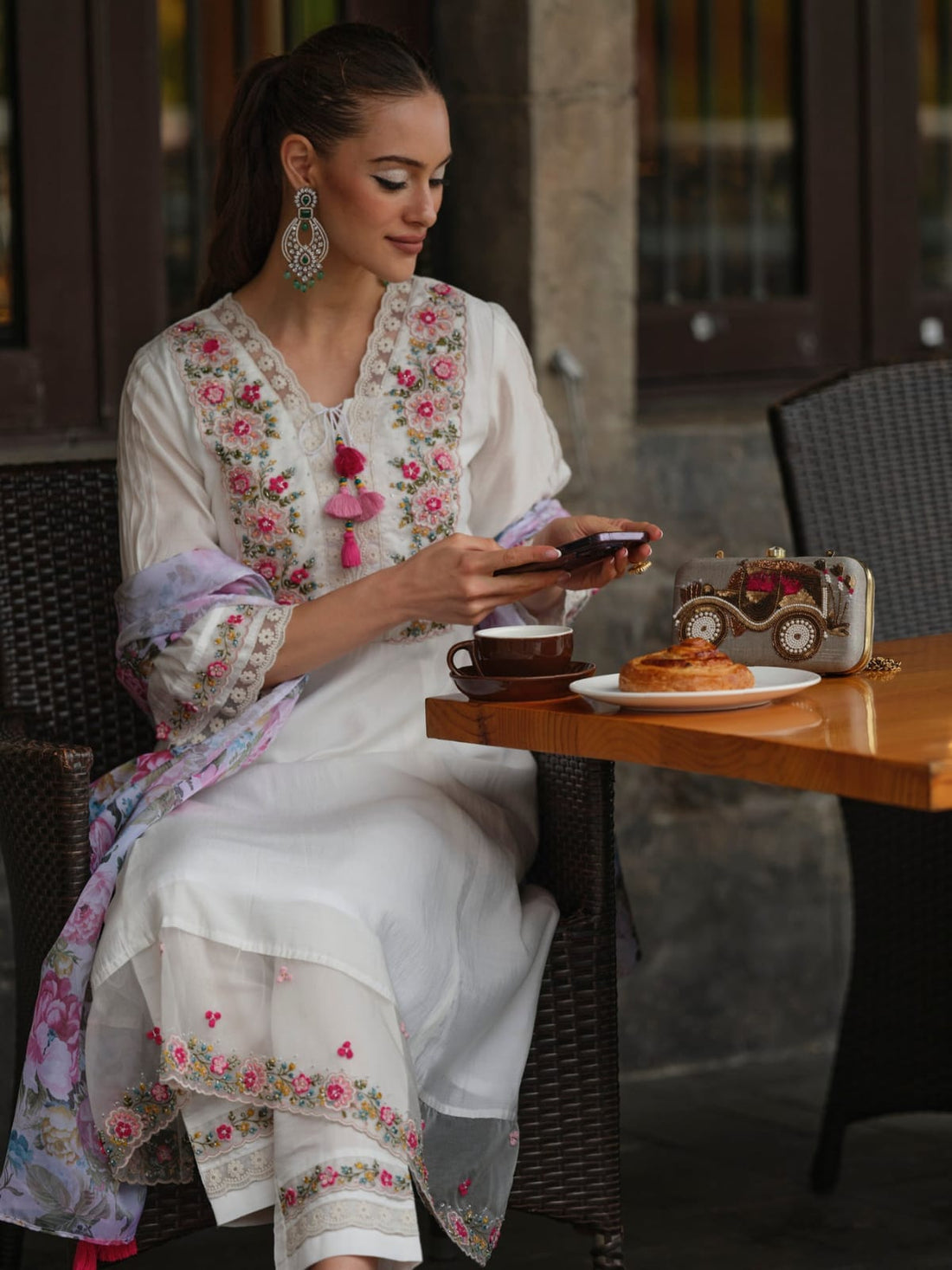 Allin I Villin Floral Embroidery Kurta Set with Pant and Dupatta