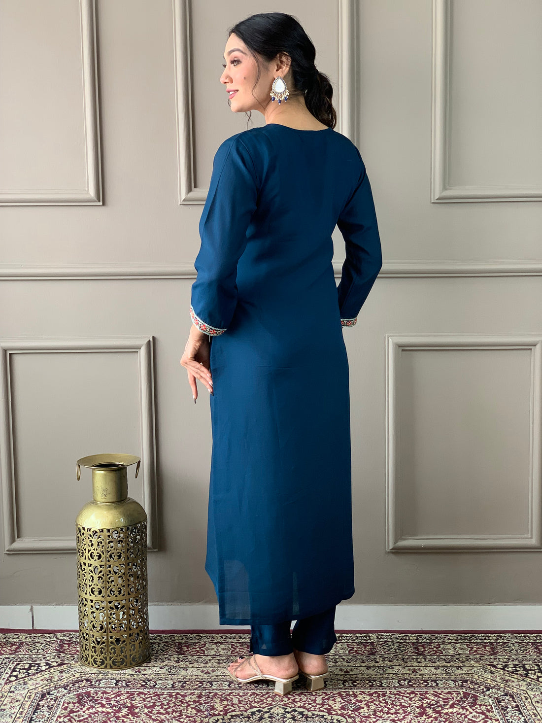 Blue Chanderi Silk Embroidered Suit with Dupatta – Perfect for Diwali Celebrations