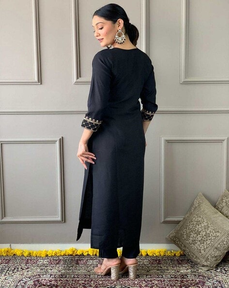 Diwali Special: Allin I Villin Black Premium Suit Set with Kurta, Pants, and Dupatta