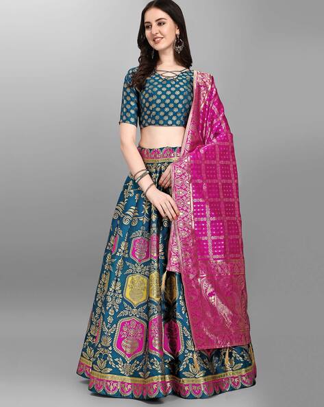Allin I Villin Green Semi-Stitched Lehenga for Diwali - Art Silk with Zari Embroidery