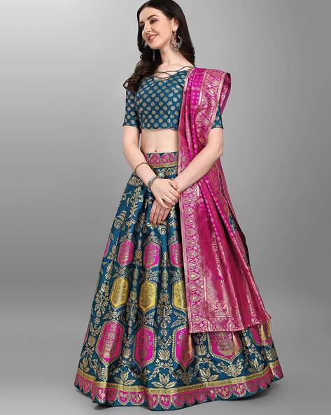 Allin I Villin Green Semi-Stitched Lehenga for Diwali - Art Silk with Zari Embroidery