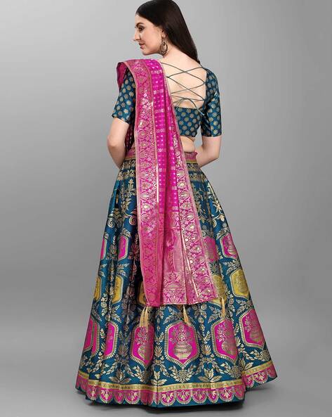 Allin I Villin Green Semi-Stitched Lehenga for Diwali - Art Silk with Zari Embroidery