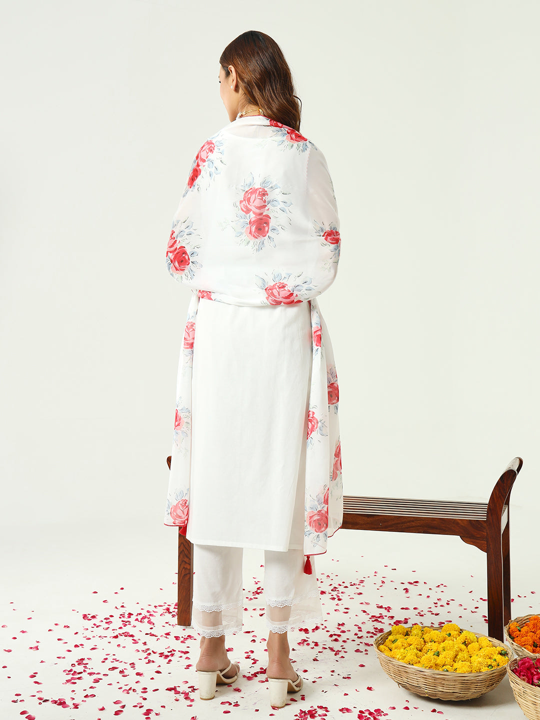 Allin I Villin White Kurta Set for Diwali Festive 2024 – Red Floral Print