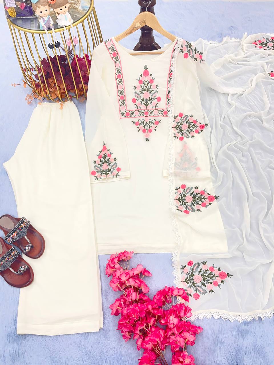 Allin I Villin Off White Designer Festive Wear Georgette Embroidery Kurta Set – Diwali 2024 Collection
