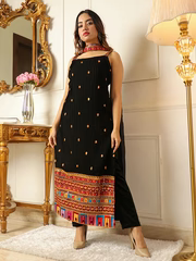 Allin I Villin Black Kurta Set with Thread Work Embroidery – Perfect for Diwali 2024 Festive Look