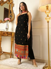 Allin I Villin Black Kurta Set with Thread Work Embroidery – Perfect for Diwali 2024 Festive Look