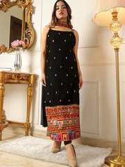 Allin I Villin Black Kurta Set with Thread Work Embroidery – Perfect for Diwali 2024 Festive Look