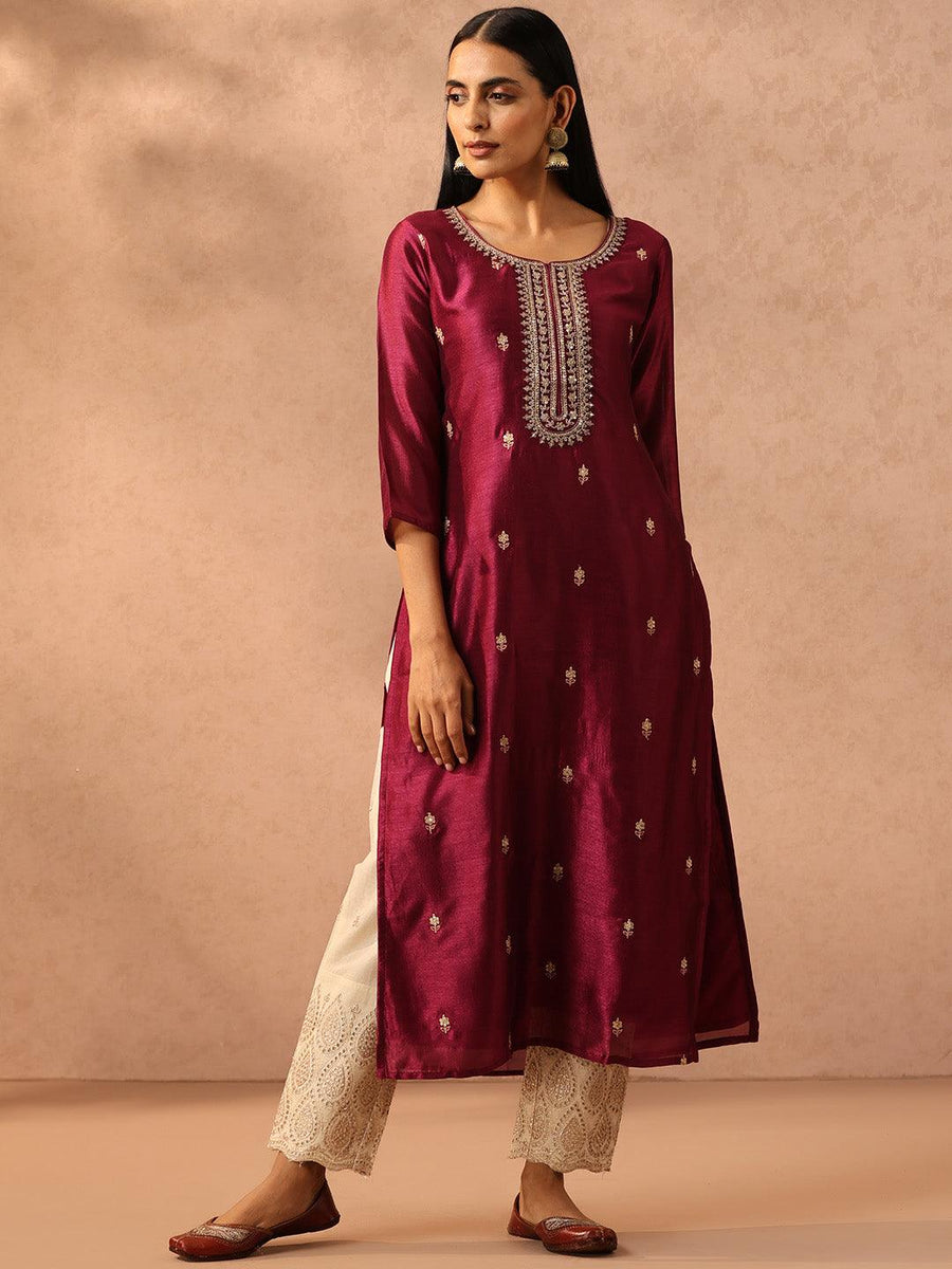 Allin I Villin Purple Embroidered Kurta for Women – Ethnic Diwali Wear 2024