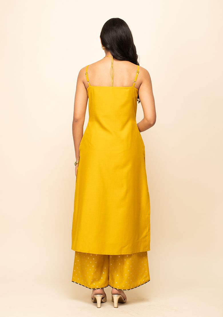 Allin I Villin Yellow Printed Kurta with Silk Blend Palazzo & Dupatta – Diwali Festive Collection 2024, 50% Off