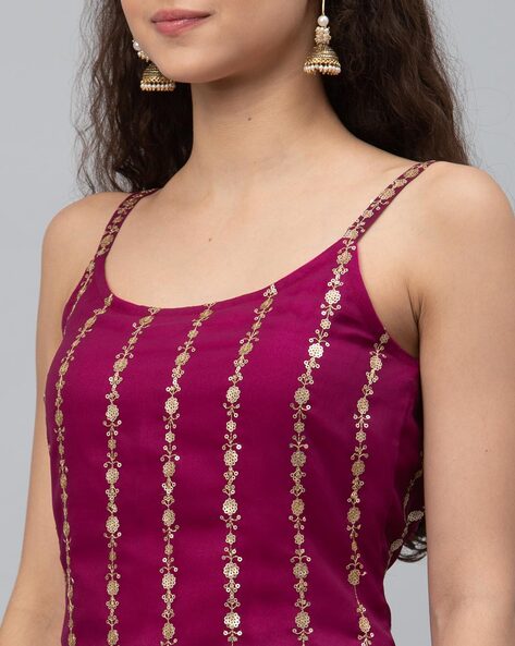 Allin I Villin Purple Sharara Sleeveless Georgette Kurta and Bottom Wear