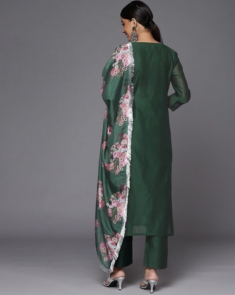 Allin I Villin Green Embroidered Chanderi Silk Suit for Winter Weddings & Festivities